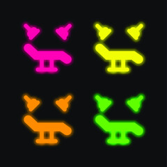 Bed four color glowing neon vector icon