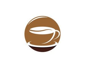 Coffee glass and coffee beans silhouette in the circle logo