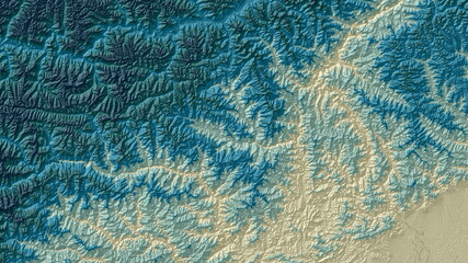 Dark Blue and Cream Digital Elevation Model in Northeast of India and West of China