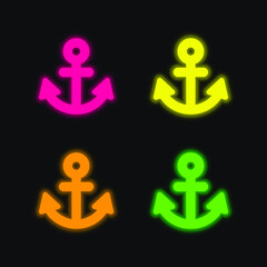 Anchor four color glowing neon vector icon