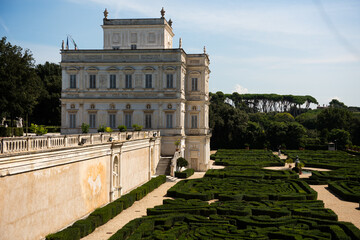 View of the palace of arts. Villa Doria Pamphili. Famous places in Italy. Sunny summer day and...