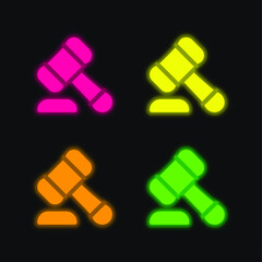 Auction four color glowing neon vector icon