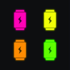 Battery four color glowing neon vector icon