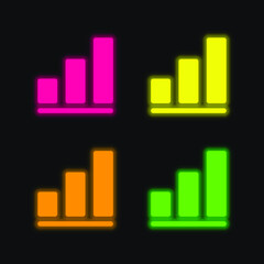 Bar Chart four color glowing neon vector icon