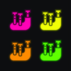 Bagpipes four color glowing neon vector icon