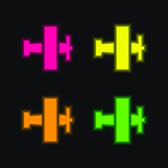 Airplane four color glowing neon vector icon