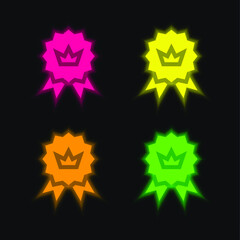 Award four color glowing neon vector icon