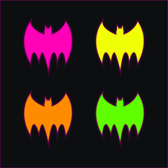 Bat Black Silhouette four color glowing neon vector icon