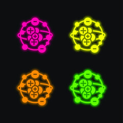 Atom four color glowing neon vector icon