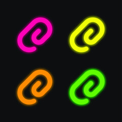 Attach Interface Clip Symbol four color glowing neon vector icon