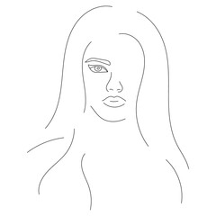 drawing girl portrait line sketch, isolated