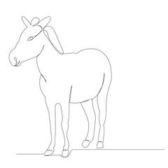 donkey drawing by one continuous line sketch, isolated, vector