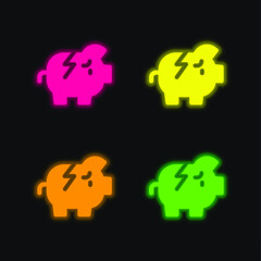 Bankrupt four color glowing neon vector icon