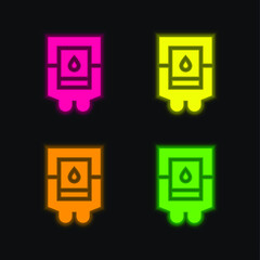 Blood Bag four color glowing neon vector icon