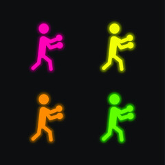 Boxing Silhouette four color glowing neon vector icon