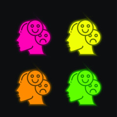Bipolar four color glowing neon vector icon