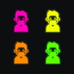Boy four color glowing neon vector icon