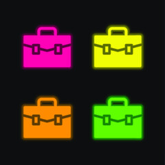 Briefcase four color glowing neon vector icon