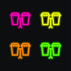 Bongos four color glowing neon vector icon