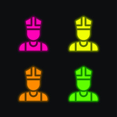 Bishop four color glowing neon vector icon
