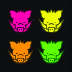 Boar four color glowing neon vector icon