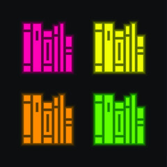 Books four color glowing neon vector icon
