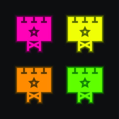 Billboard four color glowing neon vector icon