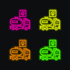 Biodiesel four color glowing neon vector icon