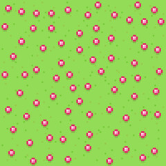 Grass pixel art background. Grass texture. Pixel art vector. Flower garden.