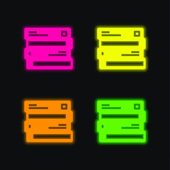 Books four color glowing neon vector icon