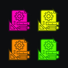 Blueprint four color glowing neon vector icon