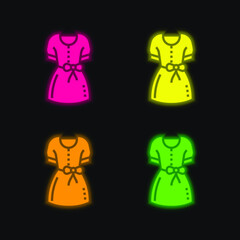 Blouse four color glowing neon vector icon
