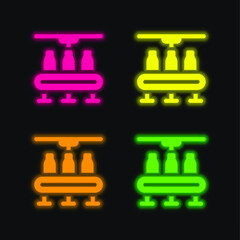 Bottles four color glowing neon vector icon