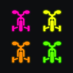 Bicycle four color glowing neon vector icon