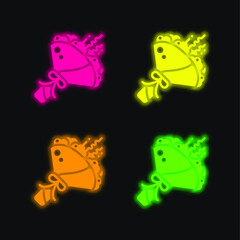 Fototapeta premium Bouquet four color glowing neon vector icon