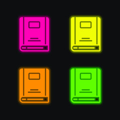 Book four color glowing neon vector icon