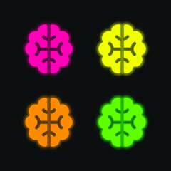 Obraz premium Brain four color glowing neon vector icon