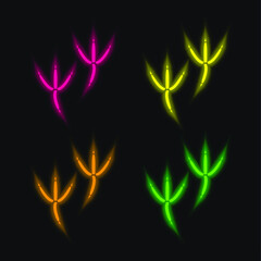 Bird Pawprints four color glowing neon vector icon