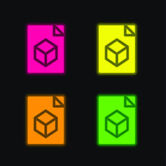 3d File four color glowing neon vector icon