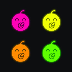 Fototapeta premium Baby four color glowing neon vector icon