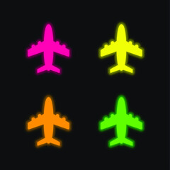 Fototapeta na wymiar Airliner four color glowing neon vector icon