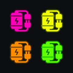 Battery four color glowing neon vector icon