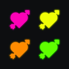 Arrow four color glowing neon vector icon