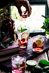 Refreshing strawberry mojito cocktail.	
