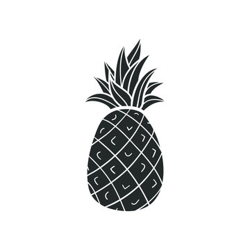 Pinneapple Icon Silhouette Illustration. Tropical Fruit Vector Graphic Pictogram Symbol Clip Art. Doodle Sketch Black Sign.