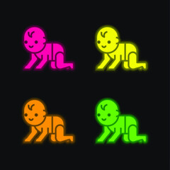 Baby four color glowing neon vector icon