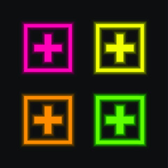 Add Square four color glowing neon vector icon
