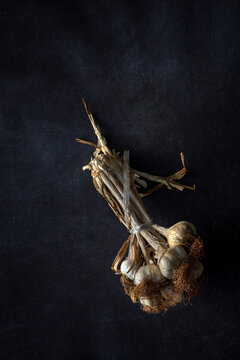 Bouquet of fresh purple garlic