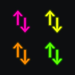 Arrows four color glowing neon vector icon