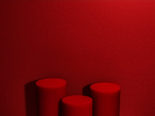 Scene with red color podium for mock up presentation in minimalism style with copy space, 3d render abstract background